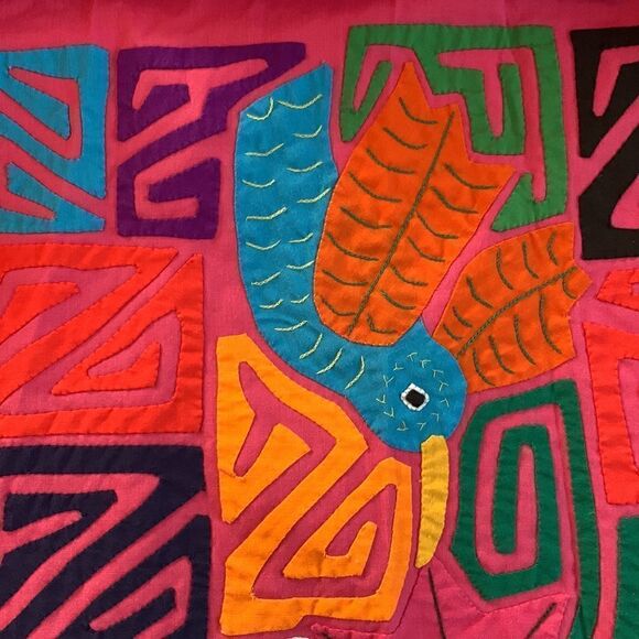 Mumu Caftan Lounge Dress Hand Appliquéd Exquisite Pink Birds - Picture 6 of 14